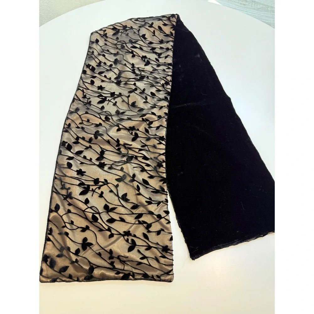 Vintage Black Burnout Velvet Floral Sheer Scarf Wrap Evening Shawl